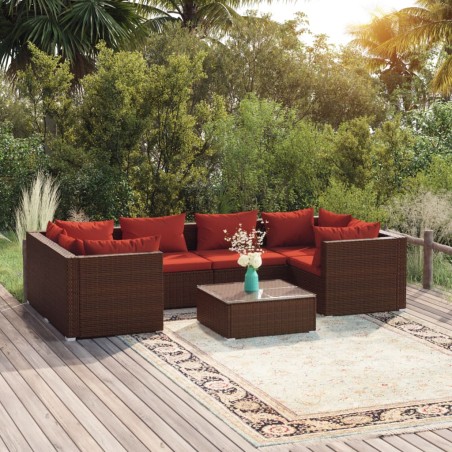 vidaXL Set muebles de jardín 7 piezas y cojines ratán sintético marrón