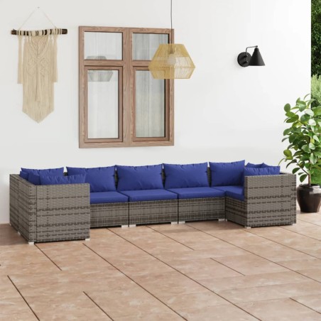 vidaXL Set de muebles de jardín 7 pzas y cojines ratán sintético gris