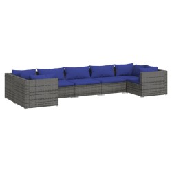 vidaXL Set de muebles de jardín 7 pzas y cojines ratán sintético gris