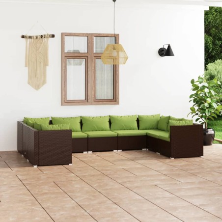 vidaXL Set muebles de jardín 9 piezas y cojines ratán sintético marrón