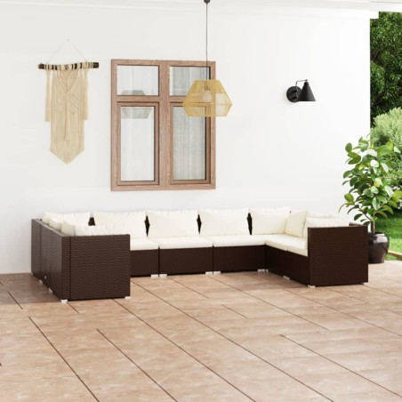 vidaXL Set muebles de jardín 9 piezas y cojines ratán sintético marrón