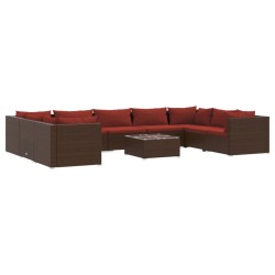 vidaXL Set muebles de jardín 10 pzas y cojines ratán sintético marrón