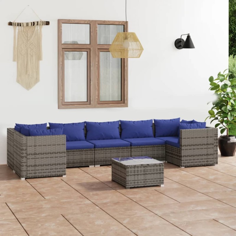 vidaXL Set de sofás de jardín 8 piezas y cojines ratán sintético gris vidaXL Set de sofás de jardín 8 piezas y cojines ratán sintético gris