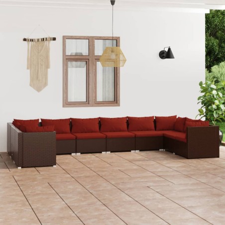 vidaXL Set muebles de jardín 10 piezas cojines ratán sintético marrón