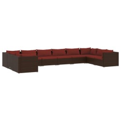 vidaXL Set muebles de jardín 10 piezas cojines ratán sintético marrón