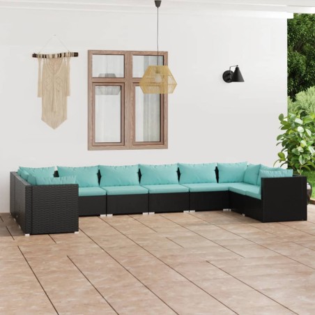 vidaXL Set de muebles de jardín 10 pzas cojines ratán sintético negro