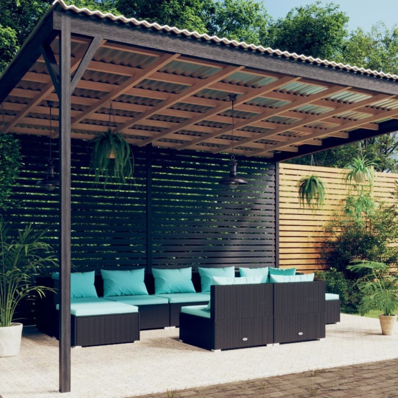 vidaXL Set de muebles de jardín 9 pzas y cojines ratán sintético negro vidaXL Set de muebles de jardín 9 pzas y cojines ratán sintético negro