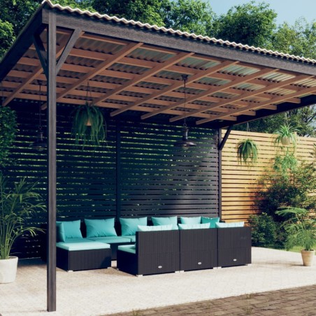 vidaXL Set de muebles de jardín 10 pzas cojines ratán sintético negro