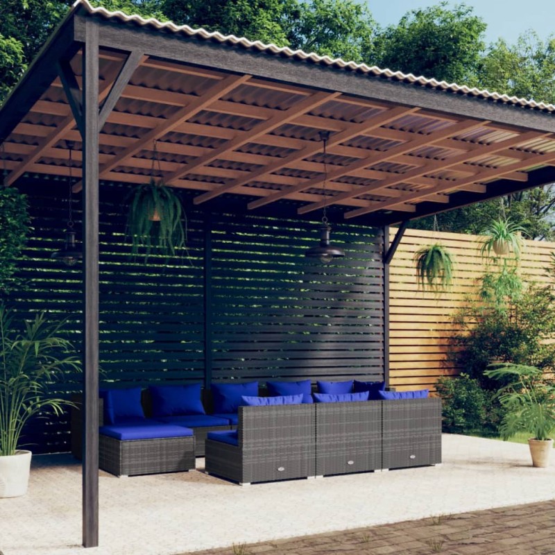 vidaXL Set de muebles de jardín 10 pzas y cojines ratán sintético gris vidaXL Set de muebles de jardín 10 pzas y cojines ratán sintético gris