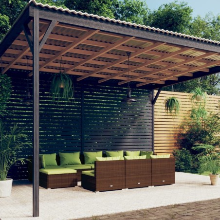 vidaXL Set muebles de jardín 10 pzas y cojines ratán sintético marrón