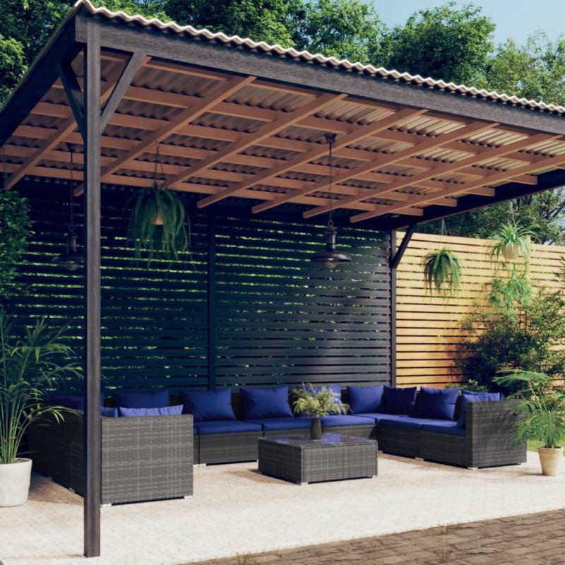 vidaXL Set de muebles de jardín 11 pzas y cojines ratán sintético gris vidaXL Set de muebles de jardín 11 pzas y cojines ratán sintético gris