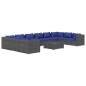 vidaXL Set de muebles de jardín 11 pzas y cojines ratán sintético gris vidaXL Set de muebles de jardín 11 pzas y cojines ratán sintético gris