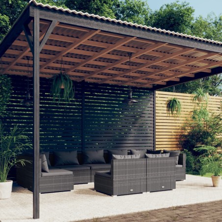 vidaXL Set de muebles de jardín 9 pzas y cojines ratán sintético gris