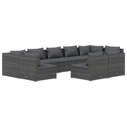 vidaXL Set de muebles de jardín 9 pzas y cojines ratán sintético gris