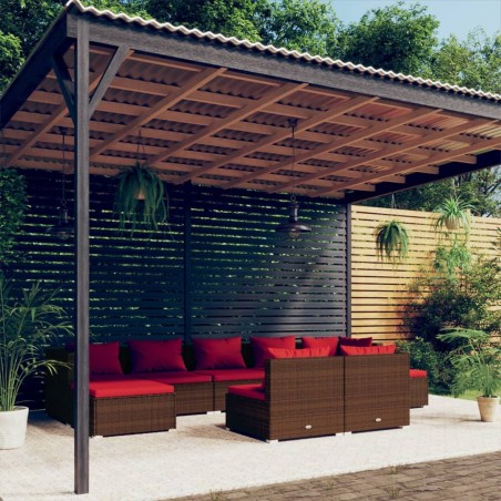 vidaXL Set muebles de jardín 9 piezas y cojines ratán sintético marrón