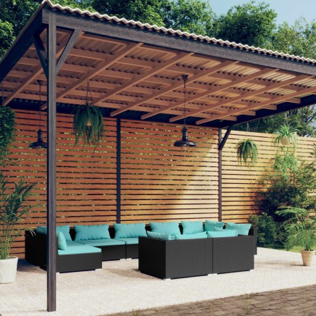 vidaXL Set de muebles de jardín 9 pzas y cojines ratán sintético negro