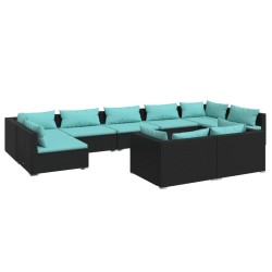 vidaXL Set de muebles de jardín 9 pzas y cojines ratán sintético negro