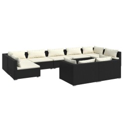 vidaXL Set de muebles de jardín 9 pzas y cojines ratán sintético negro