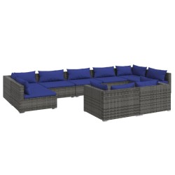 vidaXL Set de muebles de jardín 9 pzas y cojines ratán sintético gris