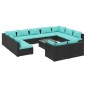 vidaXL Set de muebles de jardín 12 pzas cojines ratán sintético negro vidaXL Set de muebles de jardín 12 pzas cojines ratán sintético negro