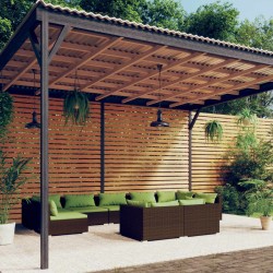 vidaXL Set muebles de jardín 9 piezas y cojines ratán sintético marrón