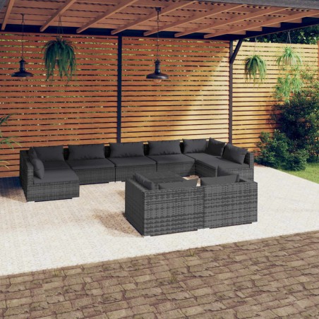 vidaXL Set de muebles de jardín 10 pzas y cojines ratán sintético gris