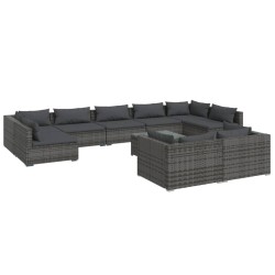vidaXL Set de muebles de jardín 10 pzas y cojines ratán sintético gris