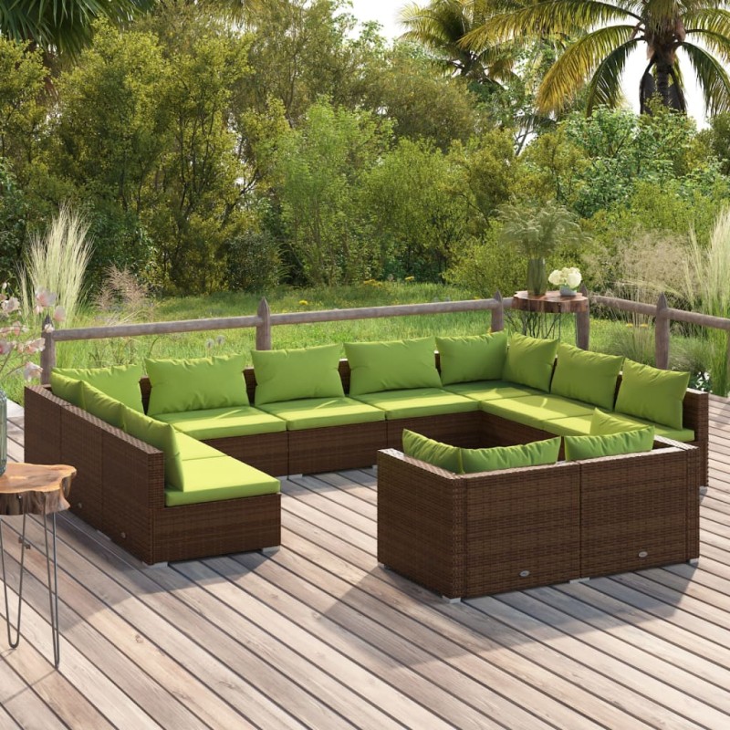 vidaXL Set de muebles de jardín 11 pzas cojines ratán sintético marrón vidaXL Set de muebles de jardín 11 pzas cojines ratán sintético marrón