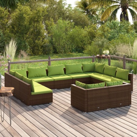 vidaXL Set de muebles de jardín 11 pzas cojines ratán sintético marrón