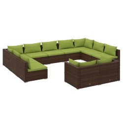 vidaXL Set de muebles de jardín 11 pzas cojines ratán sintético marrón