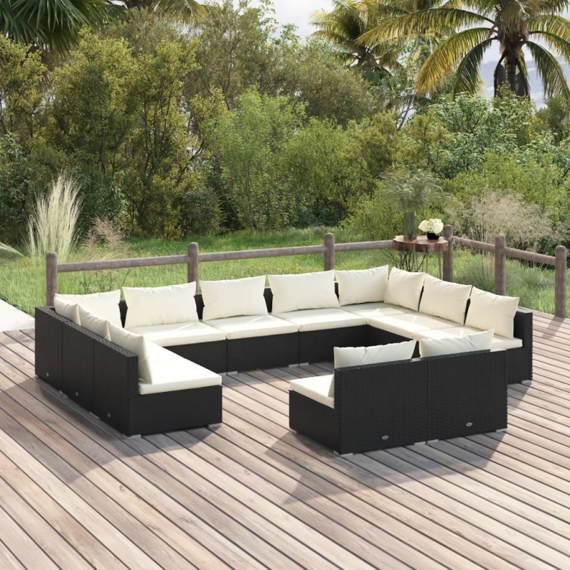 vidaXL Set de muebles de jardín 11 pzas cojines ratán sintético negro vidaXL Set de muebles de jardín 11 pzas cojines ratán sintético negro