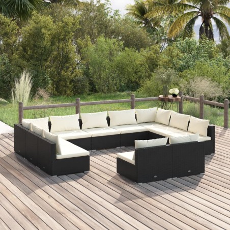 vidaXL Set de muebles de jardín 11 pzas cojines ratán sintético negro