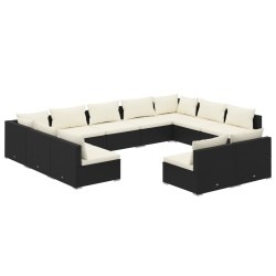 vidaXL Set de muebles de jardín 11 pzas cojines ratán sintético negro