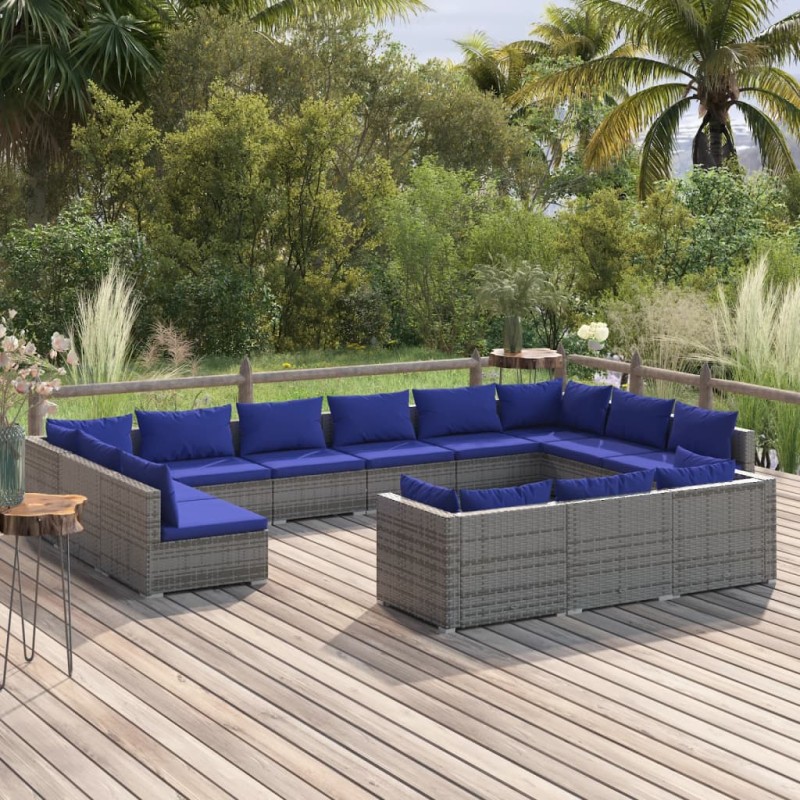 vidaXL Set de muebles de jardín 13 pzas y cojines ratán sintético gris vidaXL Set de muebles de jardín 13 pzas y cojines ratán sintético gris