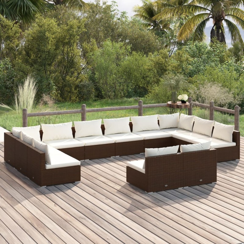 vidaXL Set de muebles de jardín 12 pzas cojines ratán sintético marrón vidaXL Set de muebles de jardín 12 pzas cojines ratán sintético marrón
