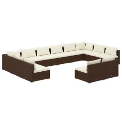 vidaXL Set de muebles de jardín 12 pzas cojines ratán sintético marrón
