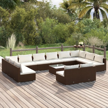 vidaXL Set de muebles de jardín 13 pzas cojines ratán sintético marrón