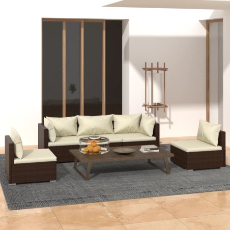 vidaXL Set muebles de jardín 5 piezas y cojines ratán sintético marrón