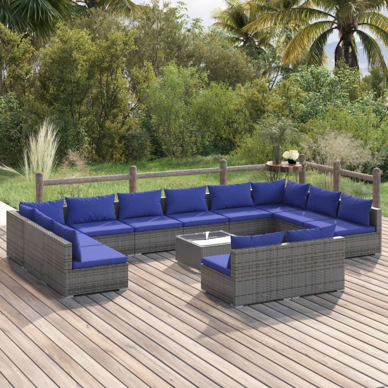 vidaXL Set de muebles de jardín 13 pzas y cojines ratán sintético gris vidaXL Set de muebles de jardín 13 pzas y cojines ratán sintético gris