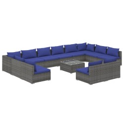 vidaXL Set de muebles de jardín 13 pzas y cojines ratán sintético gris