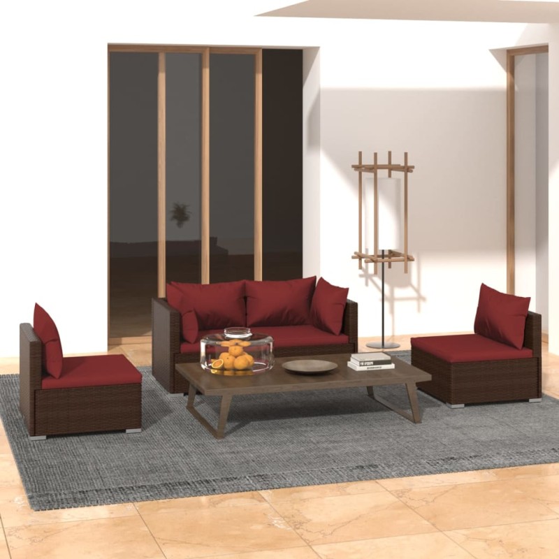 vidaXL Set muebles de jardín 4 piezas y cojines ratán sintético marrón vidaXL Set muebles de jardín 4 piezas y cojines ratán sintético marrón