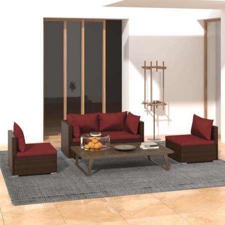 vidaXL Set muebles de jardín 4 piezas y cojines ratán sintético marrón