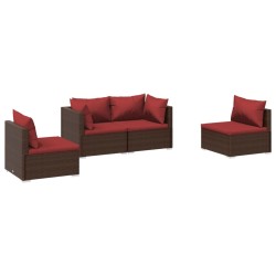 vidaXL Set muebles de jardín 4 piezas y cojines ratán sintético marrón