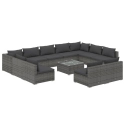 vidaXL Set de muebles de jardín 12 pzas cojines ratán sintético gris