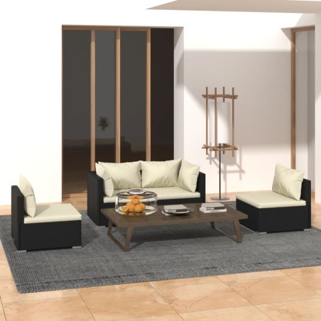 vidaXL Set de muebles de jardín 4 pzas y cojines ratán sintético negro
