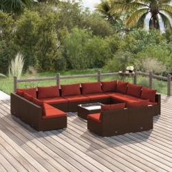 vidaXL Set de muebles de jardín 12 pzas cojines ratán sintético marrón