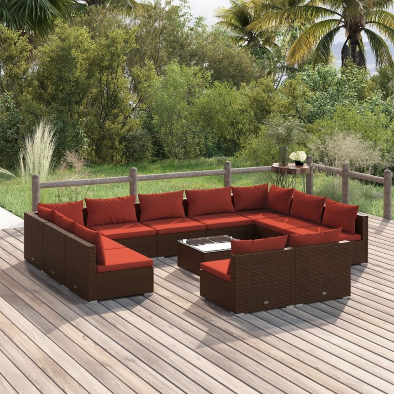vidaXL Set de muebles de jardín 12 pzas cojines ratán sintético marrón