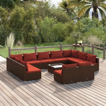 vidaXL Set de muebles de jardín 12 pzas cojines ratán sintético marrón