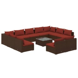 vidaXL Set de muebles de jardín 12 pzas cojines ratán sintético marrón