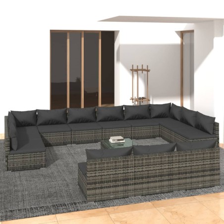 vidaXL Set de muebles de jardín 14 pzas y cojines ratán sintético gris